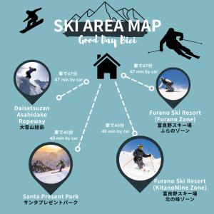 a diagram of a ski area map with skiers at good day biei in Biei +43 photos