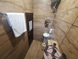 a small bathroom with a sink and a toilet at Sun Hill Homestay in Siliguri