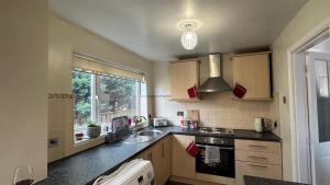 a kitchen with a sink and a stove top oven at Koti in Murton