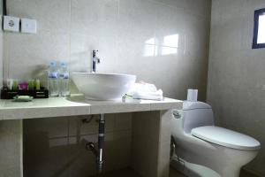 a bathroom with a sink and a toilet at Puri Karang Besakih in Menanga
