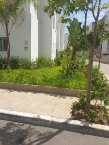 a sidewalk with trees and plants on the side of a street at Appart Cosy in Fnidek