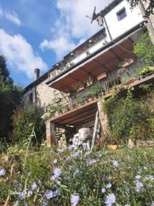 an old building with flowers in front of it at casa delle arti in Salutio