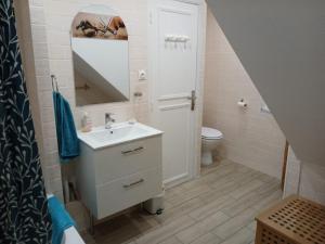 a small bathroom with a sink and a toilet at Maison Marcadieu in Maubourguet