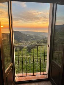 an open window with a view of a green field at Casolare La Mirabella 