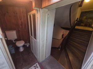 a bathroom with a staircase and a toilet and a stair case at Auberge du sichon in Ferrières-sur-Sichon +18 photos
