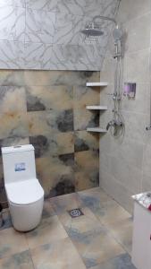 a bathroom with a toilet and a shower at Villa ZM garden in Quba +33 photos