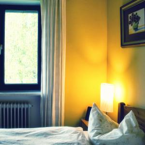 a bedroom with a bed and a window at Hofwiese in Hohenschwangau