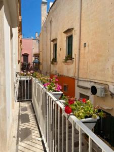 a balcony with flowers inpots on a building at Grotta Sancta Suite&SPA in Gallipoli