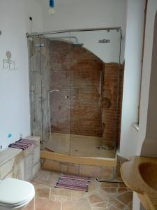 a glass shower in a bathroom with a toilet at Il Gelso Casa Vacanze in Piombino
