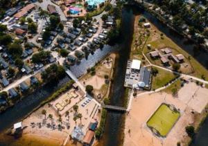 an aerial view of a parking lot next to the water at Floriane in Claouey