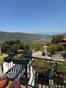 a balcony with plants and a view of a road at Lavanda in Budva
