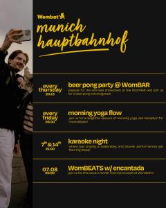 a flyer for a party with a man holding a camera at Wombat's City Hostel Munich Hauptbahnhof in Munich