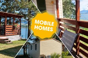 a collage of pictures of a house with the words mobile homes at Mara Lake Cabins - Mara Camping in Liptovský Trnovec