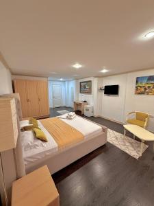 a large bedroom with a large bed and a tv at Djasmines Hotel Astana in Astana
