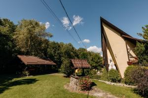 a house with a yard next to a building at Pensiunea Adoro in Moieciu de Jos