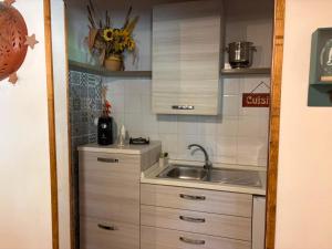 a small kitchen with a sink and a counter at Al Casolare in Tuoro sul Trasimeno