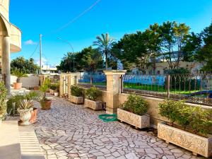 a garden with potted plants and a fence at Perla Residence - Salve in Salve