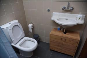 a bathroom with a toilet and a sink at Avgonima Sunset Medvial Suite in Chios