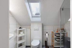 a bathroom with a toilet and a window at Schwarzwaldglück 2 Einheiten in St. Blasien +37 photos