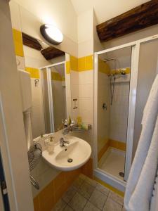 a bathroom with a sink and a shower at Depandance Vodoléčba in Lázně Libverda +31 photos
