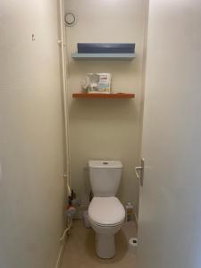 a small bathroom with a toilet and a shelf at Appartement Antoine in Rennes