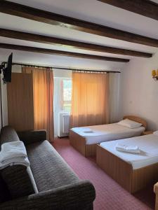 a hotel room with two beds and a couch at Pension Nicoleta in Costeşti