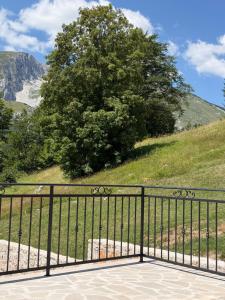 a black iron fence with a tree in the background at Monte Casa Žabljak in Žabljak