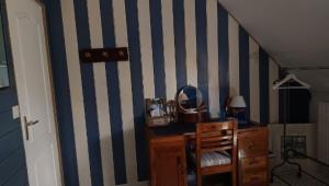 a room with a desk and a striped wall at Sterne pierregarin 2kms de la plage in Séné