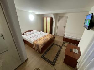a small room with a bed and a television at Vila Niculina in Moieciu de Jos +31 photos