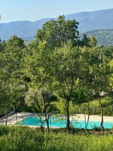 a pool of water with trees in the foreground at Perseïdes in Saignon