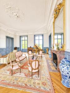 an ornate living room with a fireplace and furniture at Château de Savonnières in La Bruère-sur-Loir