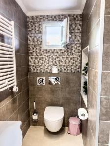 a bathroom with a toilet and a window at Smile studio in Drama +13 photos