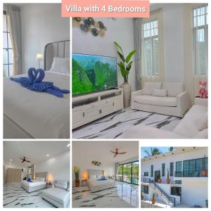 a collage of pictures of a bedroom with a tv at Reggae Garden Villas in Salad Beach +6 photos