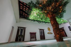 a tree in the middle of a building at Casa Sierra Norte in Zacatlán