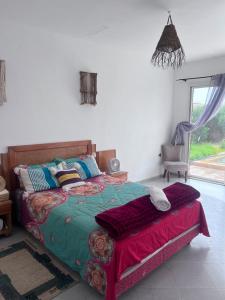 a bedroom with a large bed and a window at Villa compagne sans vis-à-vis in Ounara