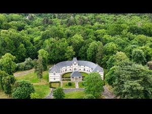 an aerial view of a house in the middle of a forest at Château de Savonnières in La Bruère-sur-Loir