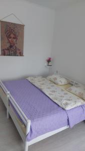 a bed in a room with a purple mattress at Oaza Slankamen in Slankamenački Vinogradi