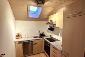 a small kitchen with a sink and a window at Apartment in the Upper Bavarian Alps in Bad Kohlgrub +12 photos