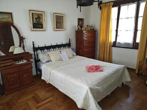 a bedroom with a bed with a dresser and a mirror at Lo de Delia in City Bell