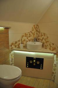 a bathroom with a sink and a toilet at Familie Stoier in Reichenau