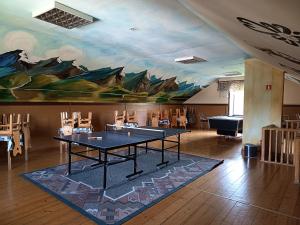 a room with a ping pong table and a mural at Juhas in Zwardoń +20 photos
