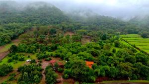 an aerial view of a mountain with trees and a house at K Bhoomi Joy by Earth in Bhīra Camp