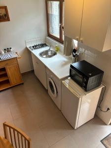 a kitchen with a sink and a microwave at Studio climatisé in Paray-Vieille-Poste +1 photo