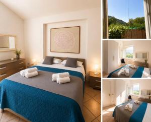 three pictures of a bedroom with two beds at La Villetta in Scheggino