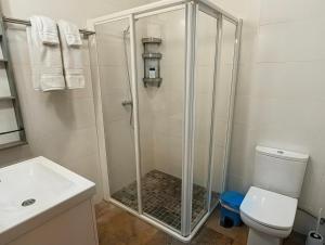 a bathroom with a shower and a toilet and a sink at Apartamento Casa Balina II in Dúrcal