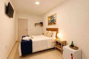 a small bedroom with a bed and a tv at Pousada Mangaba Sergipe in Aracaju