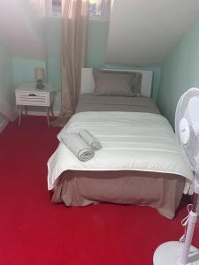 a bedroom with a large bed with a red carpet at Residencial Terminal Nunxá in Entroncamento