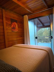 a bedroom with a bed and a large window at cabana ret in Alfredo Wagner