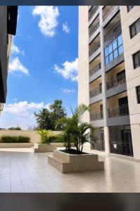 a building with a palm tree in front of it at Collins unique apartments in Ruaka