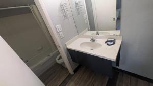 a bathroom with a sink and a shower at Queen Bed Hotel Room 225 in Amarillo